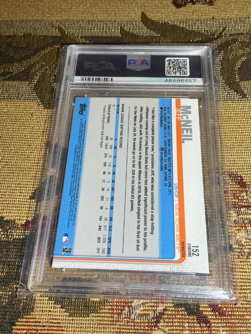 2019 Topps Chrome Jeff McNeil Rookie Refractor #152 graded gem mint PSA 10 MLB
